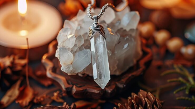 pierres precieuses variees collier or surface bois 694697 12084
